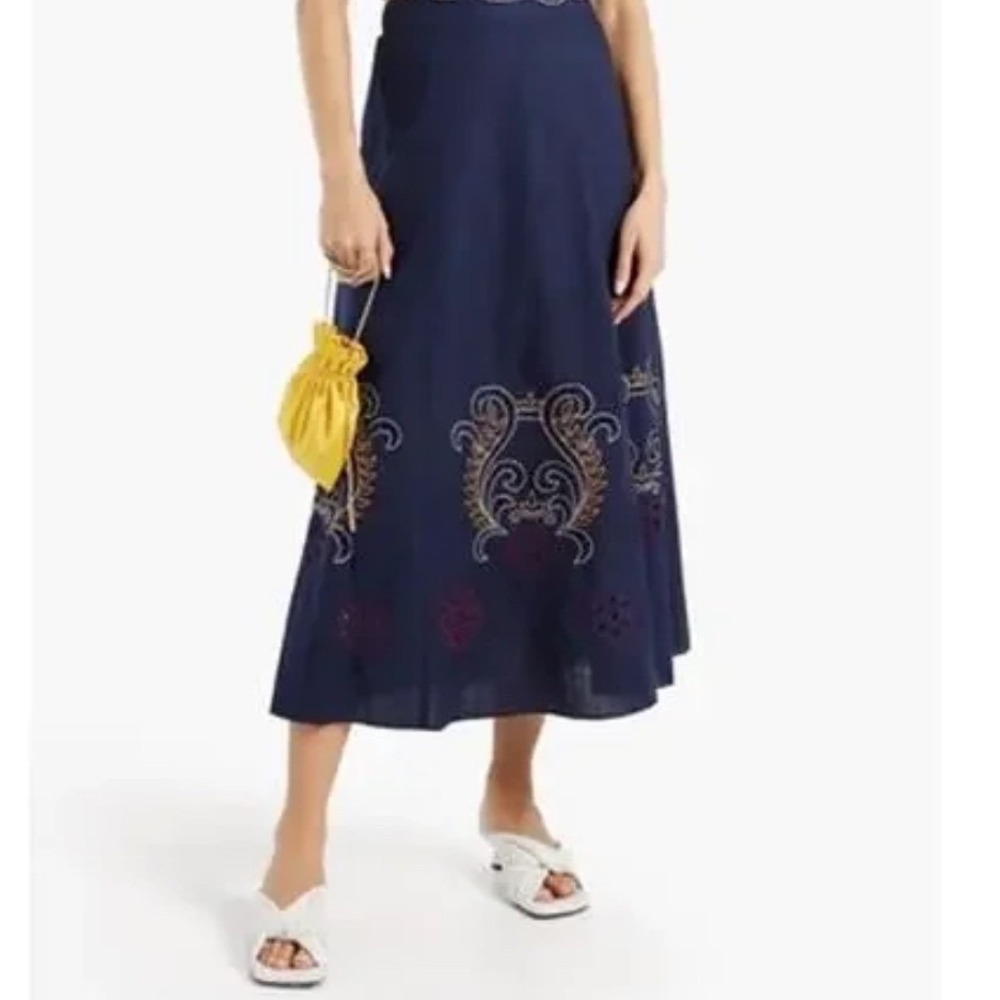 $495 NWT Sachin & Babi Colleen Embroidered A-Line Midi Skirt Midnight Blue Sz 8
